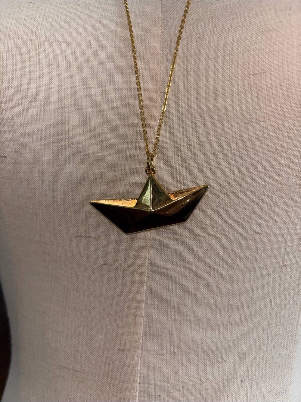 Gold Origami Boat Pendant Necklace for Women